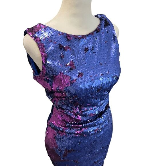 Dress the Population Kim Sequin Two-Tone Mini Dress Blue Purple Sparkle Small - Picture 3 of 8